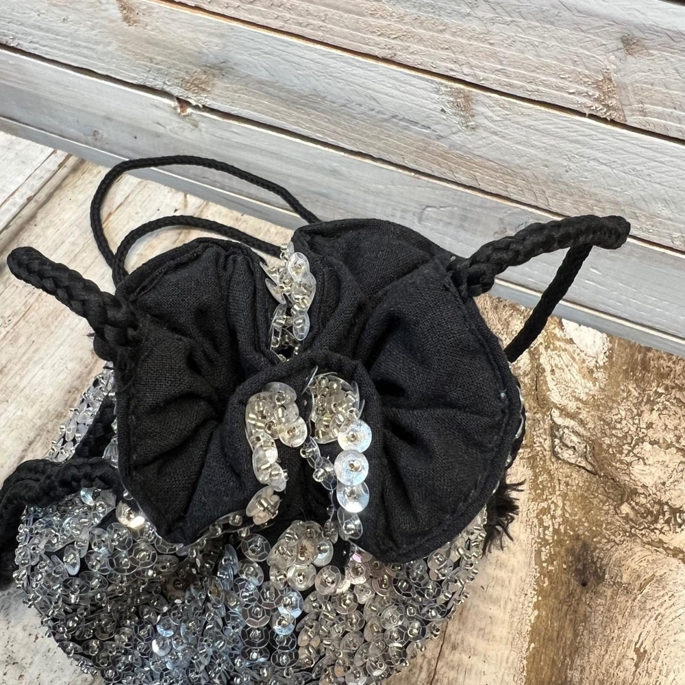 Vintage Y2K Silver Sequin‎ Bucket Bag Disco Party Club Micro Purse - Picture 9 of 10